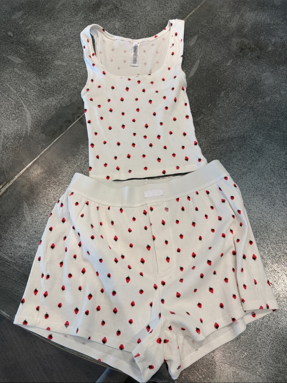 SKIMS White Ribbed Tank & Shorts with Red Ladybug Print